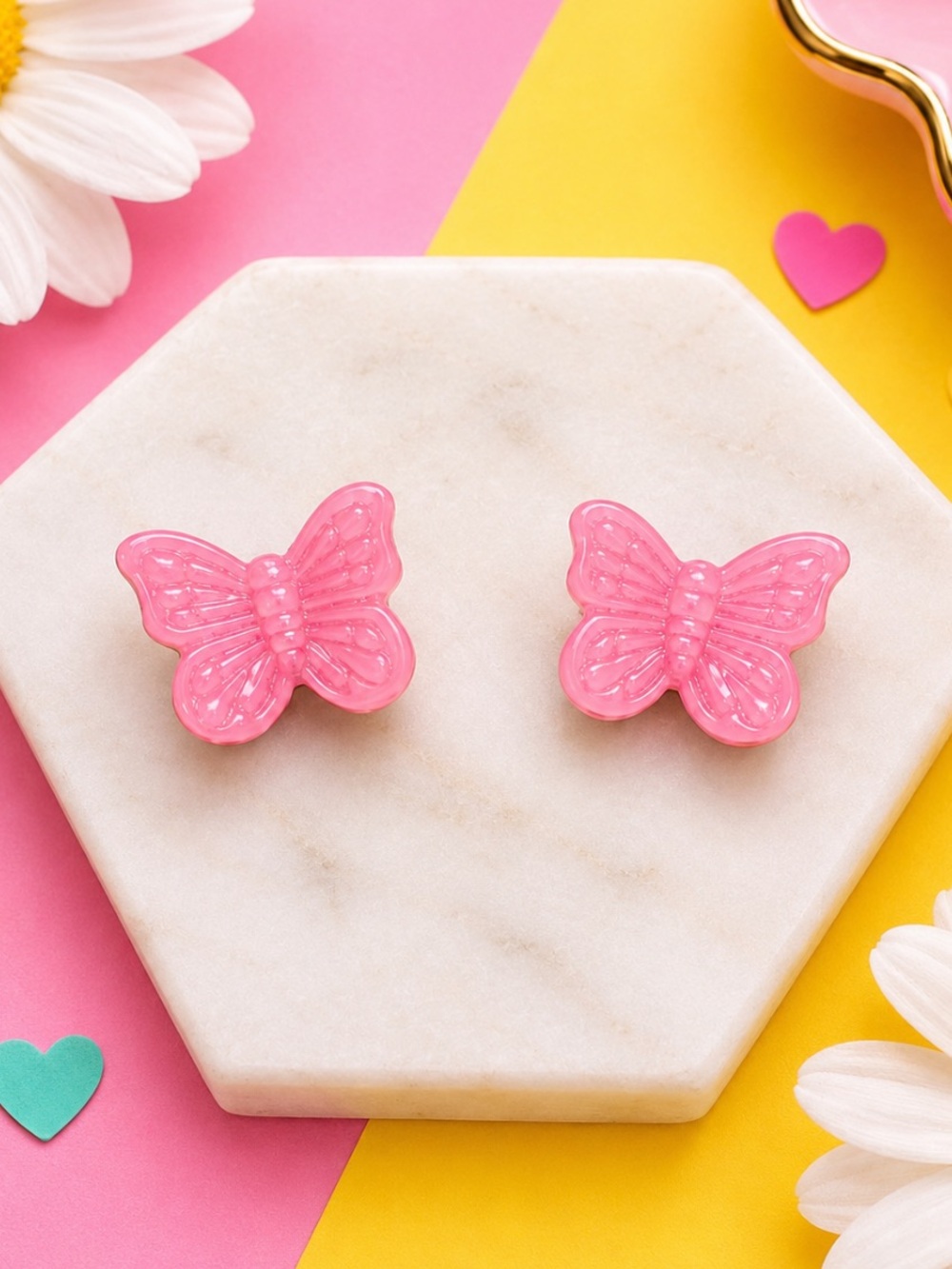 Pink Butterfly Stud Earrings